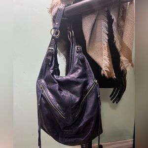 RABEANCO VTG Marine Blue Soft Leather Oversized XL Lightweight Slouchy Hobo Tote